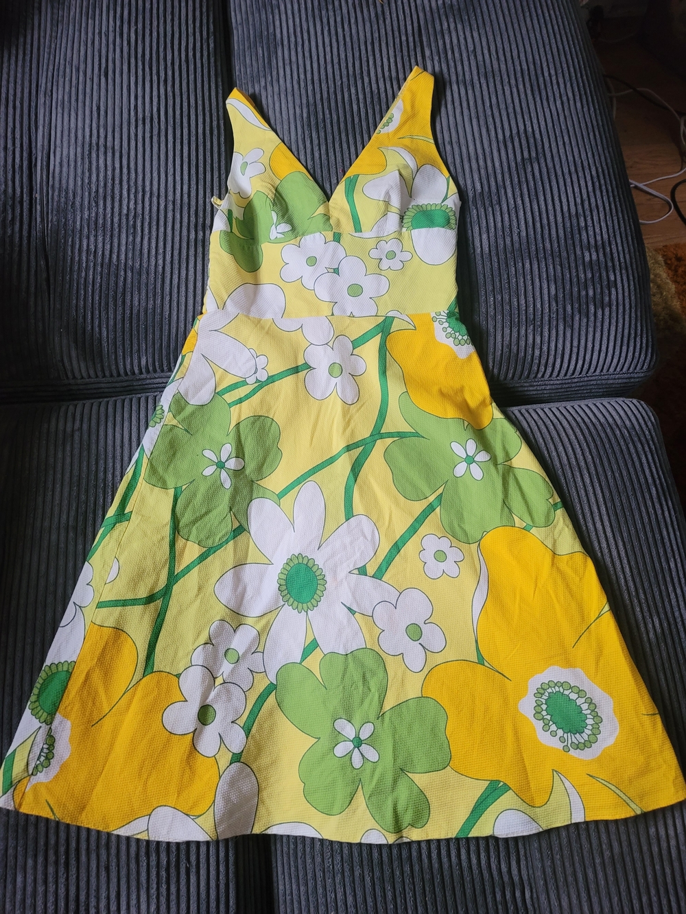 David Meister Retro Style Yellow And Green Floral Dress